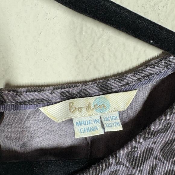 Boden Size 12R Corduroy Heart Prints Shift Mini Dress Purple Half Sleeves - Picture 8 of 9